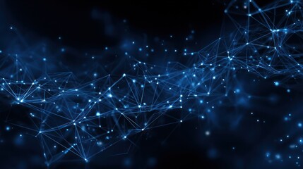 Wall Mural - Abstract dark blue background with interconnected glowing nodes forming a complex network structure, resembling constellations or neural pathways