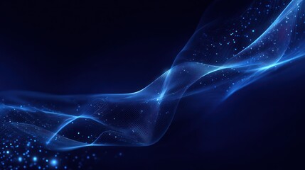 Wall Mural - Ethereal blue light trails through space, dotted with sparkling particles on dark background