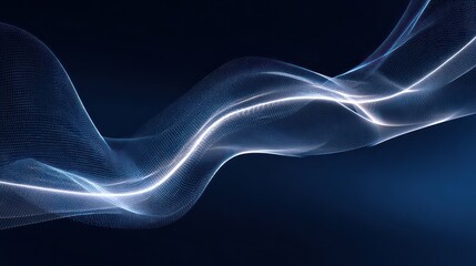 Wall Mural - Abstract glowing blue flowing lines on a dark gradient background, creating a dreamy wave