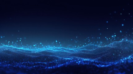 Wall Mural - Abstract blue digital waves undulate, with bright sparkles scattered across the dark background