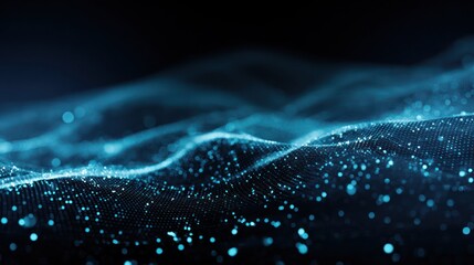 Wall Mural - Abstract digital wave of blue light with bokeh lights against a dark background