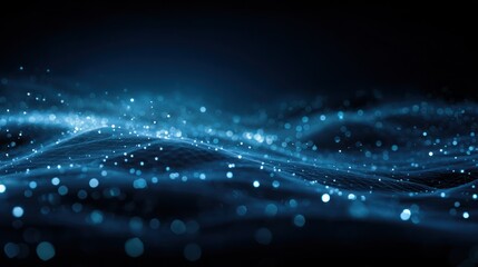 Wall Mural - Abstract shimmering blue wavy lines with bokeh against a dark background