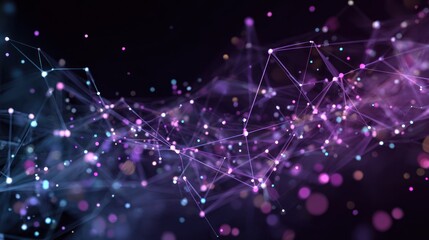 Wall Mural - Abstract network with glowing points connected by lines in shades of purple and blue
