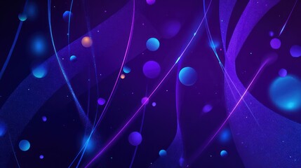 Wall Mural - Abstract image featuring glowing spheres and wavy lines in shades of blue and purple