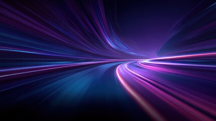 Wall Mural - Blurred light streams, vibrant blue and magenta, create speed and futuristic motion
