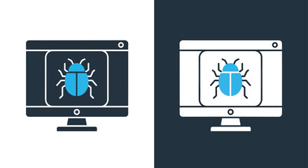 Computer screen displaying a blue beetle icon cybersecurity threat or software glitch representation