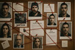 © Ram - Crime investigation board with suspect photos and evidence connected by red string, detective case solving police investigation scene, mystery analysis conspiracy suspect identification law enforcemen