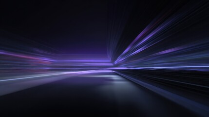 Wall Mural - Abstract perspective image with purple and blue light streaks on dark background