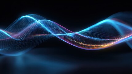 Wall Mural - Swirling blue and orange lights form a wavy, abstract pattern on a dark backdrop