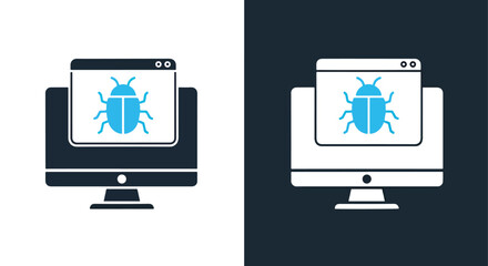 Computer screen displaying a digital bug icon for cybersecurity and software glitch concepts