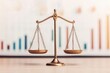 © Arfa_Media - Scales of justice weighing options against a background of a colorful financial bar chart, representing legal and financial balance