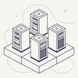 © md solaimas - Vector art of isometric illustration of four server racks on a platform concept for data storage, cloud computing, or networking scalable infrastructure for business