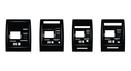Four black compact modern retro style kitchen gadgets displaying white rectangular screens vector