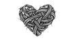 © jono - Intricate woven heart shape interlaced and surrounded by thorns on a white backdrop
