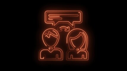 Neon people communication exchange concept,glowing man and woman icons discussing information digitally