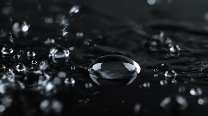 Wall Mural - Macro timelapse of countless rain droplets impacting and merging on a flat, reflective surface condensation, atmospheric, dynamic
