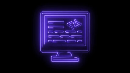 Neon computer screen with programming code for developers software and technology application animation
