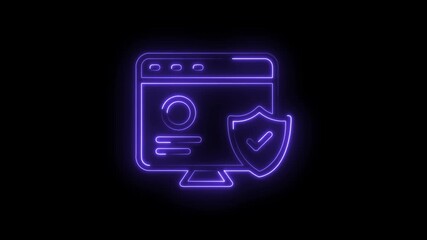Website security neon concept animated isolated digital protection cyber safety and approved icon