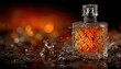 © hilda - Amber perfume bottle, water droplets, fire bokeh