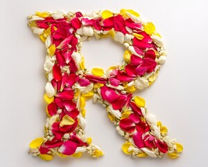 Wall Mural - flower petals arranged into letter shape typography, creative flat lay, copyspace