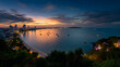 Stunning Panoramic View of Pattaya Bay at Sunset with Calm Waters and City Skyline