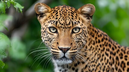 Wall Mural - leopard looking directly at camera in nature