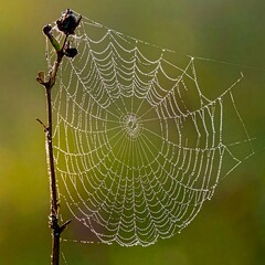 Delicate spiderweb with morning dew