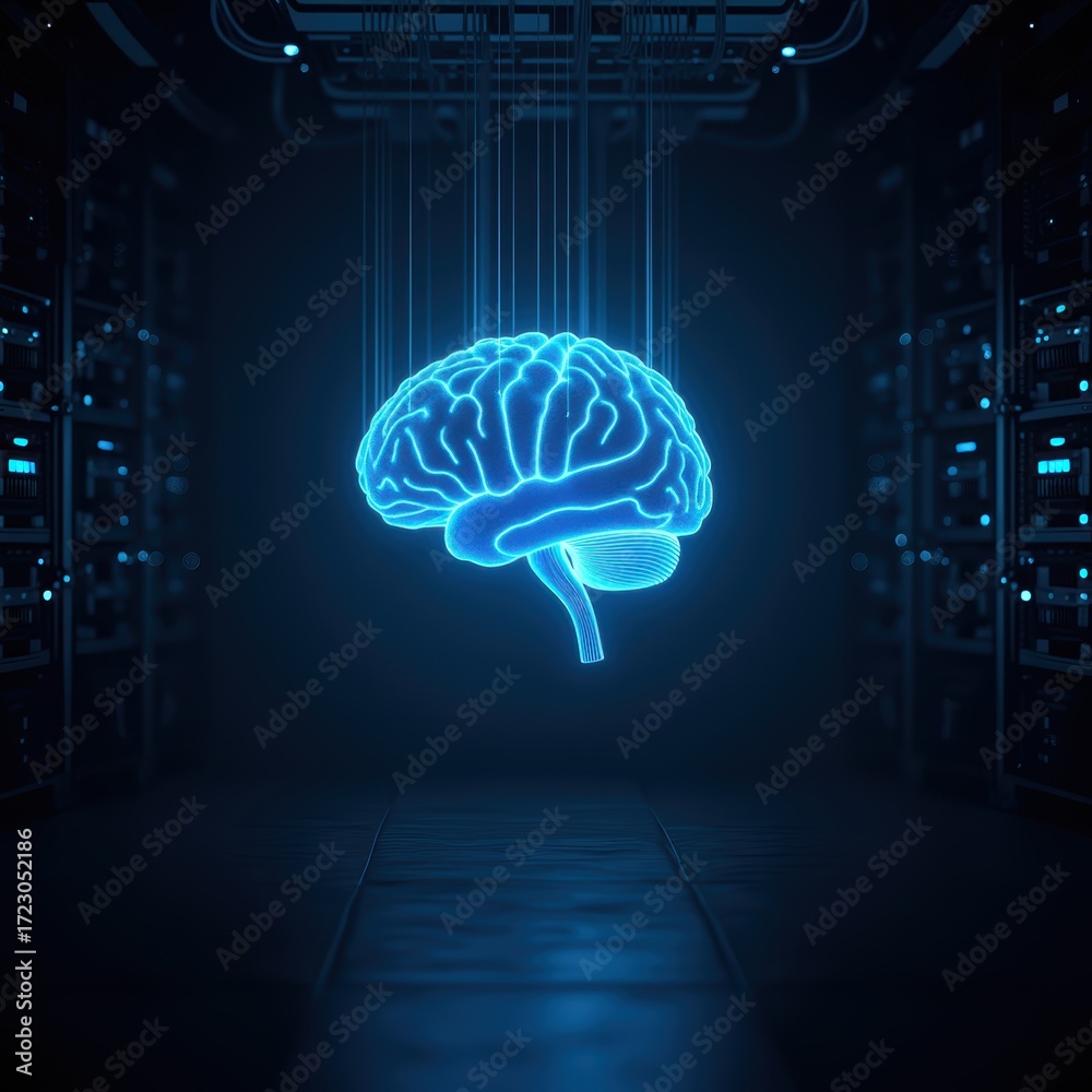 Glowing Brain Concept in Digital Space