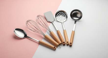 Kitchen utensils set stainless steel wooden handle cooking tools for modern kitchen
