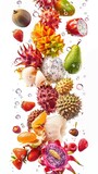 Mixed exotic fruits splash vertical