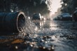 © Andrei - Water flowing from pipe, flooding city street