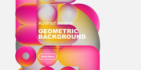 Wall Mural - Vibrant abstract design. Geometric shapes overlap, creating colorful background. Text promotes further exploration. Modern aesthetic.