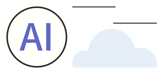AI acronym inside a circle next to a cloud shape, representing artificial intelligence and cloud technology. Ideal for innovation, tech solutions, networking, data, future, minimalism, simple flat