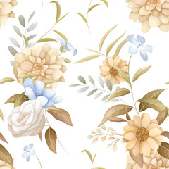 Wall Mural - Autumn Floral Elegance Modern Vintage Botanical Pattern