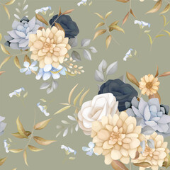 Wall Mural - Autumn Floral Elegance Modern Vintage Botanical Pattern