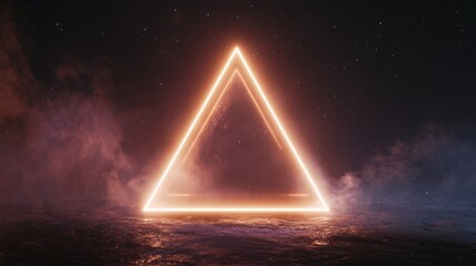 Wall Mural - Glowing neon triangle in mysterious dark nebula scene at night