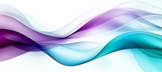 Wall Mural - Vibrant Abstract Design Featuring Colorful Ribbon Waves in Mint and Orchid on Clean White Background