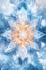 Wall Mural - blue and orange snowflake with a yellow center. the snowflake is made of ice and has a very intricat