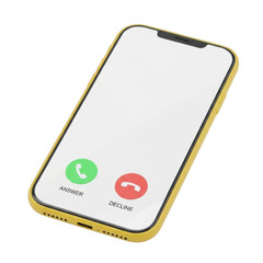 Modern smartphone with incoming call screen and answer reject buttons isolated on transparent background