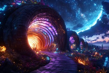 Wall Mural - colorful tunnel with a bright light at the end