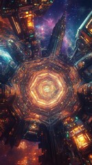 Wall Mural - colorful, abstract image of a cityscape with a large