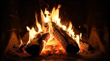 Wall Mural - ﻿Intense glowing flames dance mesmerizingly within a dark fireplace dance, yellow, flame