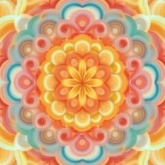 Wall Mural - Colorful flower with a yellow center and orange petals. The flower is surrounded by a circle of other colors