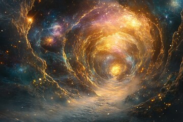 Wall Mural - spiral galaxy with a bright yellow center. the spiral is surrounded by a dark blue background