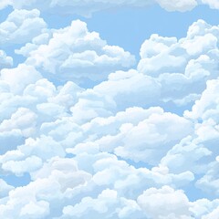 Wall Mural - Illustrated Soft White Clouds in Blue Sky Seamless Pattern