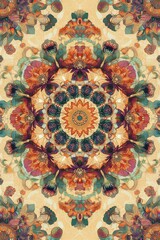 Wall Mural - Colorful, abstract floral design with a yellow background