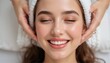 © Rizwan - Radiant young woman with flawless skin smiles gently as gentle hands perform a relaxing facial massage for ultimate beauty and wellness.
