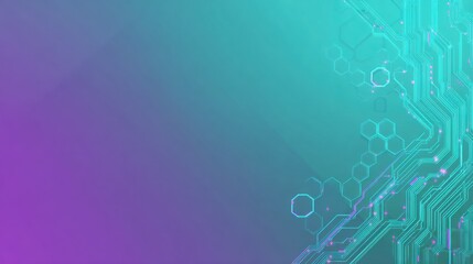 Abstract hexagonal blue purple gradient background with circuit board digital elements for technology engineering design software development banners and computer science presentations.