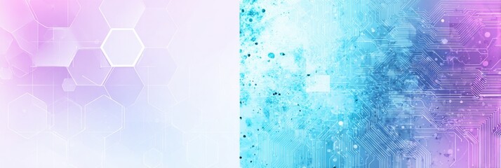 Abstract hexagonal blue purple gradient background with circuit board digital elements for technology engineering design software development banners and computer science presentations.