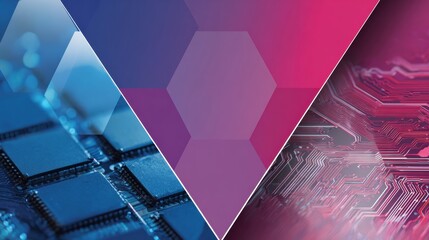Abstract hexagonal blue purple gradient background with circuit board digital elements for technology engineering design software development banners and computer science presentations.